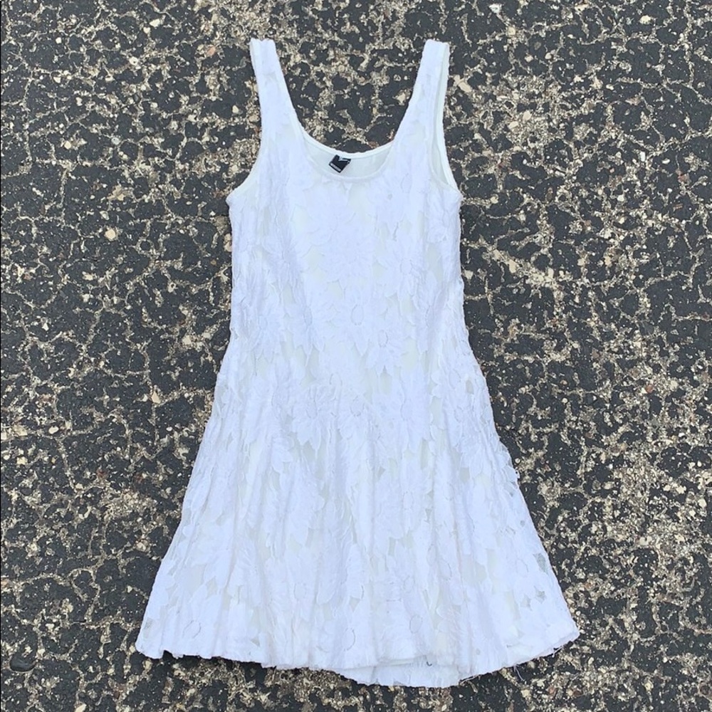 White floral babydoll lace mini dress